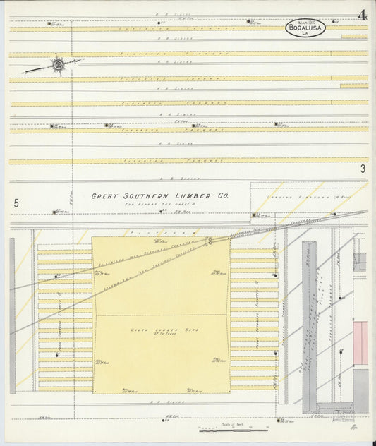 Sanborn Fire Insurance Map from Bogalusa, Washington Parish, Louisiana (1910), Sheet #0004 - Historic Sanborn Fire Insurance Map Print, vintage old map wall art, antique decor, genealogy gift, Louisiana Louisiana map