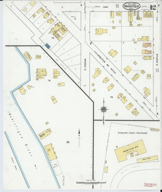 Sanborn Fire Insurance Map from Manistique, Schoolcraft County, Michigan (1920), Sheet #0012 - Historic Sanborn Fire Insurance Map Print, vintage old map wall art, antique decor, genealogy gift, Michigan Michigan map