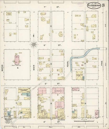 Sanborn Fire Insurance Map from Ellensburg, Kittitas County, Washington (1888), Sheet #0003 - Complete Map Set gallery image, historic Sanborn map, vintage wall art, Washington Washington