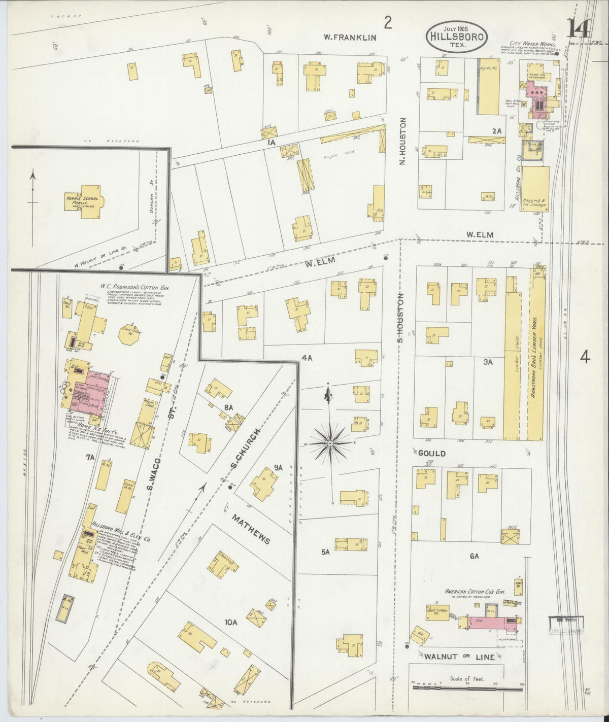 Sanborn Fire Insurance Map from Hillsboro, Hill County, Texas (1905), Sheet #0014 - Complete Map Set gallery image, historic Sanborn map, vintage wall art, Texas Texas