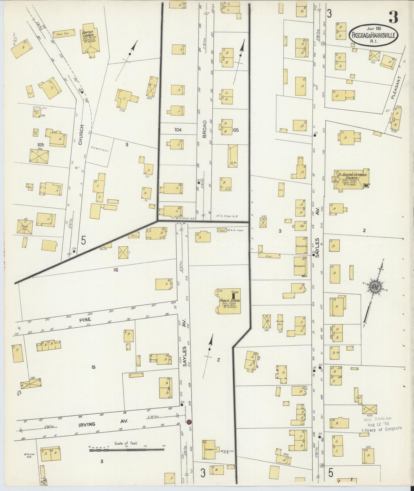 Sanborn Fire Insurance Map from Pascoag, Providence County, Rhode Island (1911), Sheet #0003 - Complete Map Set gallery image, historic Sanborn map, vintage wall art, Rhode Island Rhode Island