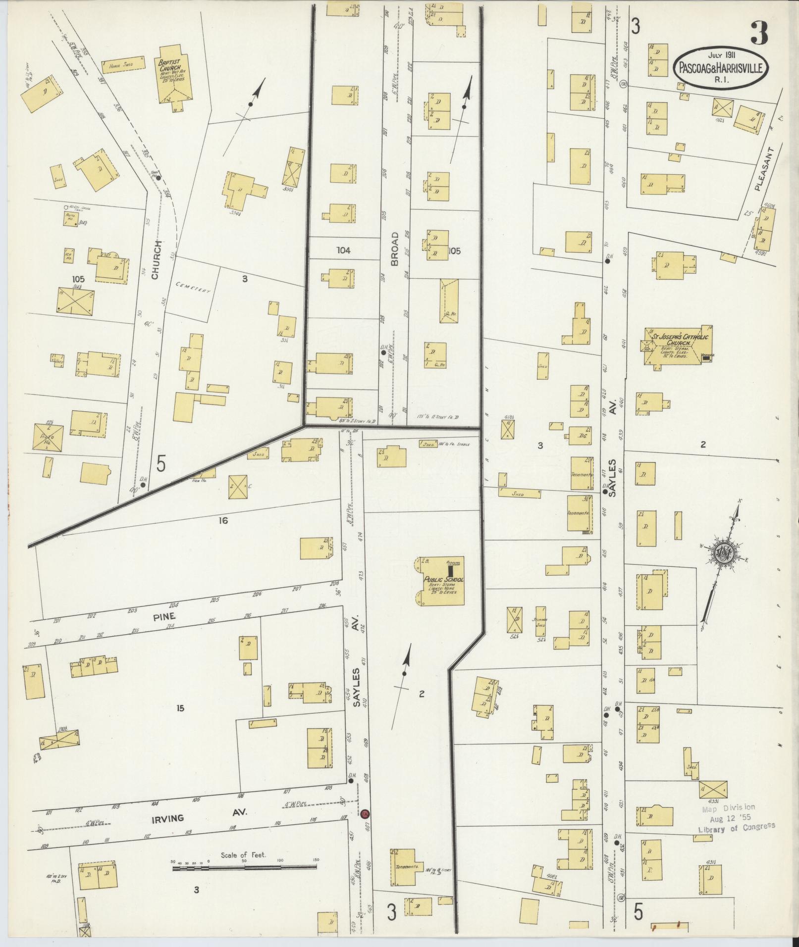 Sanborn Fire Insurance Map from Pascoag, Providence County, Rhode Island (1911), Sheet #0003 - Complete Map Set gallery image, historic Sanborn map, vintage wall art, Rhode Island Rhode Island