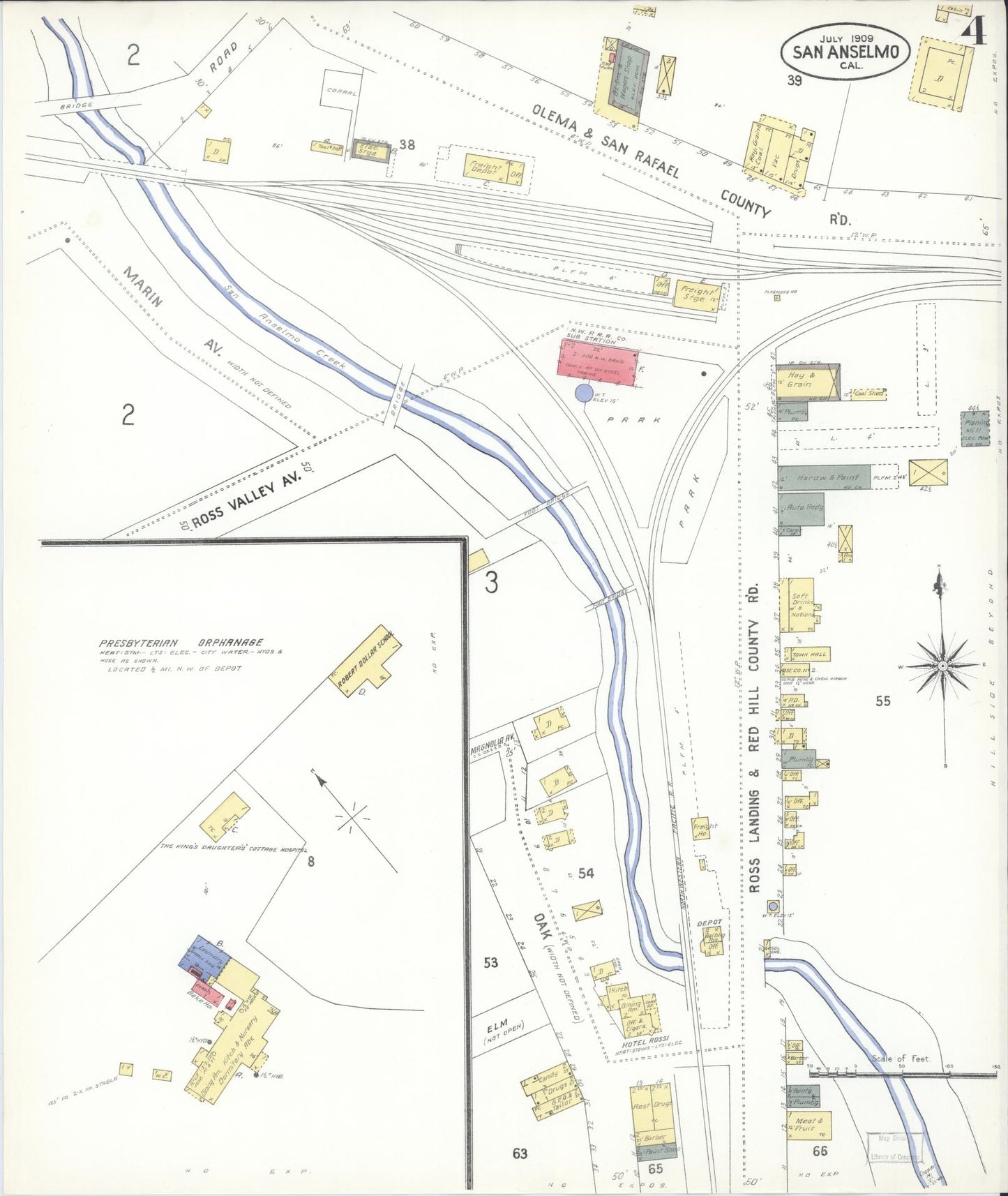 Sanborn Fire Insurance Map from San Anselmo, Marin County, California (1909), Sheet #0004 - Complete Map Set gallery image, historic Sanborn map, vintage wall art, California California