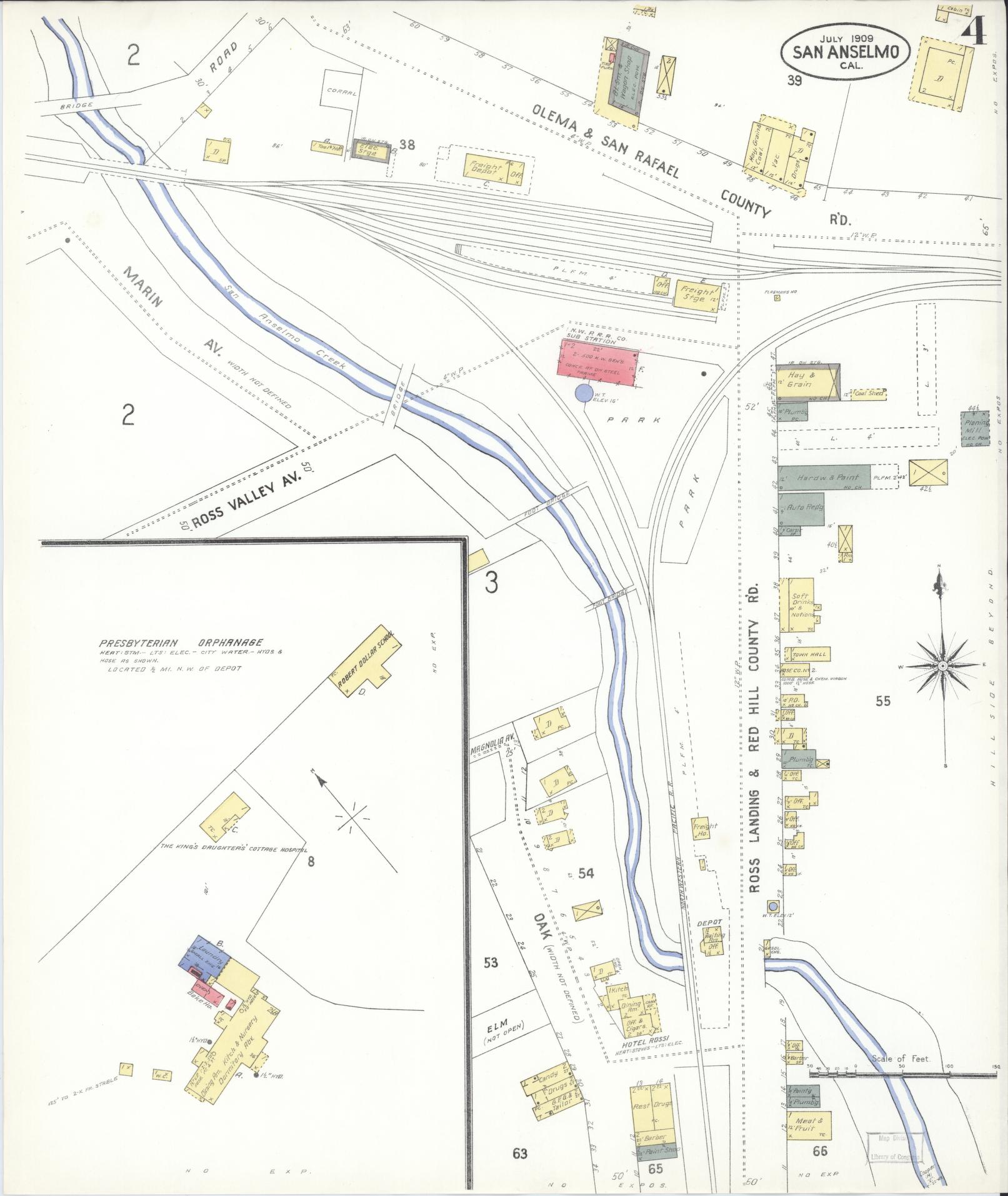 Sanborn Fire Insurance Map from San Anselmo, Marin County, California (1909), Sheet #0004 - Complete Map Set gallery image, historic Sanborn map, vintage wall art, California California