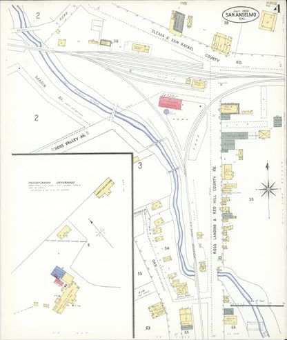 Sanborn Fire Insurance Map from San Anselmo, Marin County, California (1909), Sheet #0004 - Complete Map Set gallery image, historic Sanborn map, vintage wall art, California California