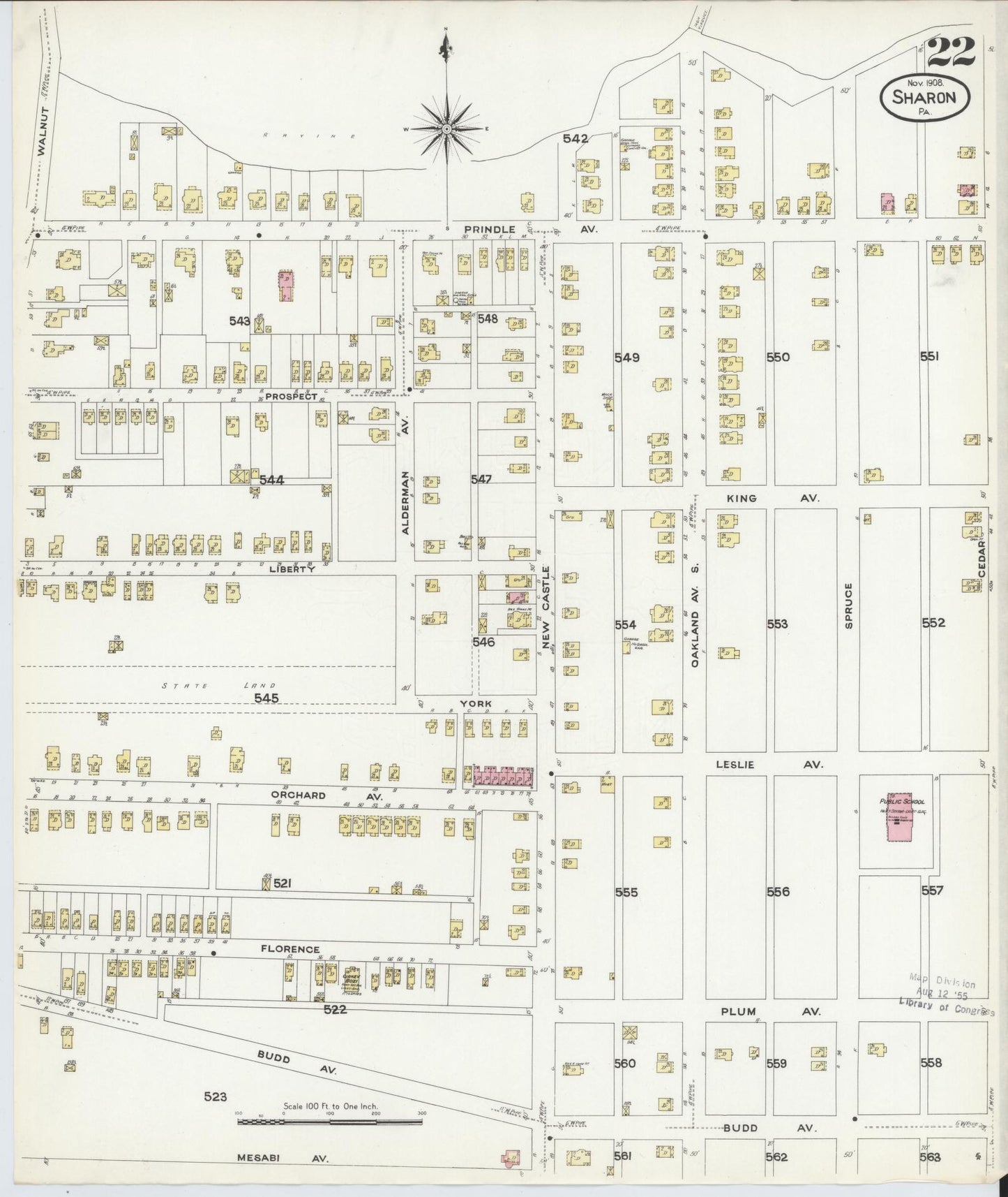 Sanborn Fire Insurance Map from Sharon, Mercer County, Pennsylvania. (1908), Sheet 22 – Historic Sanborn Fire Insurance Map Print