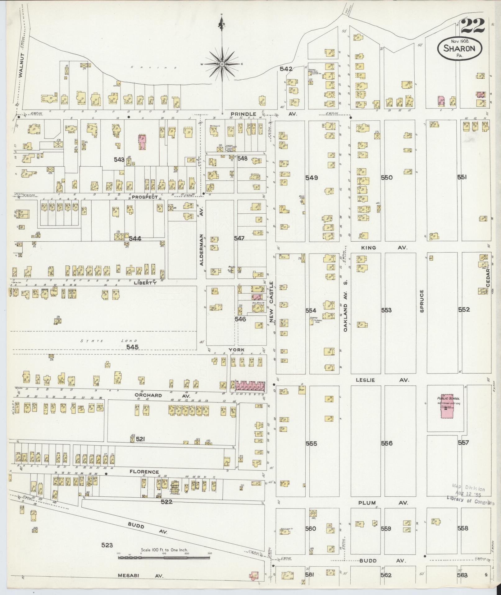 Sanborn Fire Insurance Map from Sharon, Mercer County, Pennsylvania. (1908), Sheet 22 – Historic Sanborn Fire Insurance Map Print