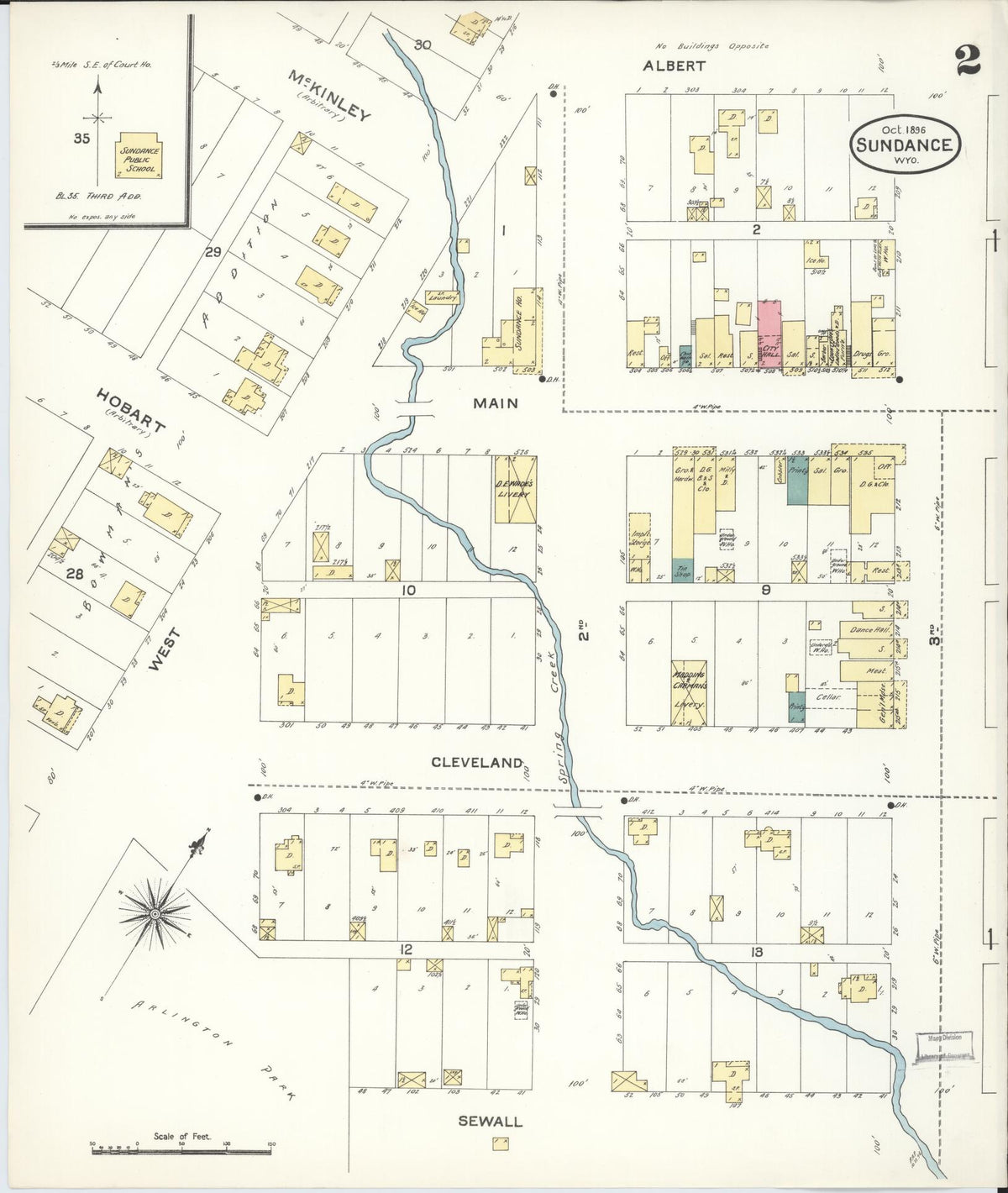 Sanborn Fire Insurance Map from Sundance, Crook County, Wyoming (1896), Sheet #0002 - Historic Sanborn Fire Insurance Map Print, vintage old map wall art, antique decor, genealogy gift, Wyoming Wyoming map