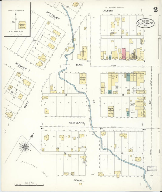 Sanborn Fire Insurance Map from Sundance, Crook County, Wyoming (1896), Sheet #0002 - Historic Sanborn Fire Insurance Map Print, vintage old map wall art, antique decor, genealogy gift, Wyoming Wyoming map