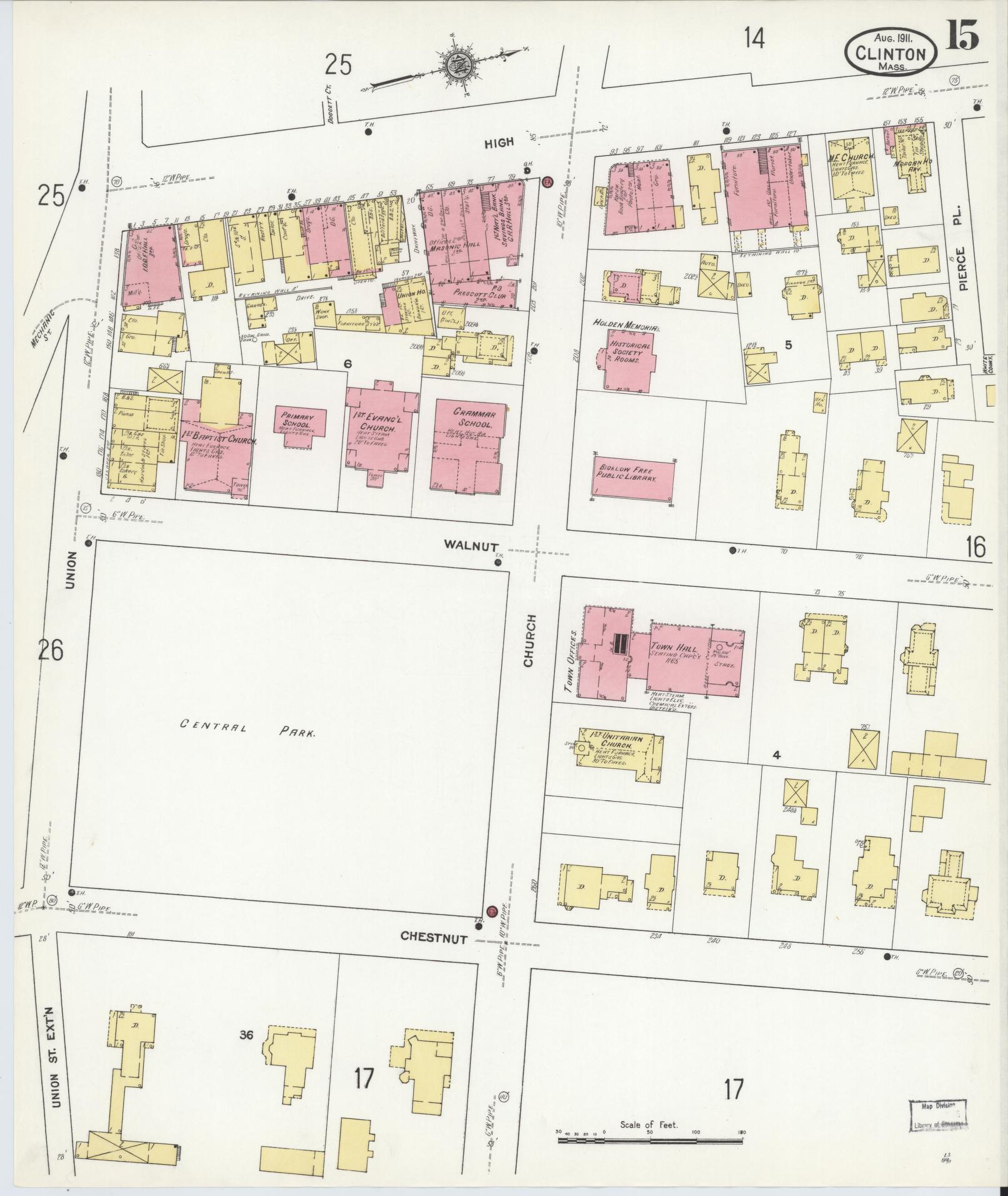 Sanborn Fire Insurance Map from Clinton, Worcester County, Massachusetts (1911), Sheet #0015 - Complete Map Set gallery image, historic Sanborn map, vintage wall art, Massachusetts Massachusetts