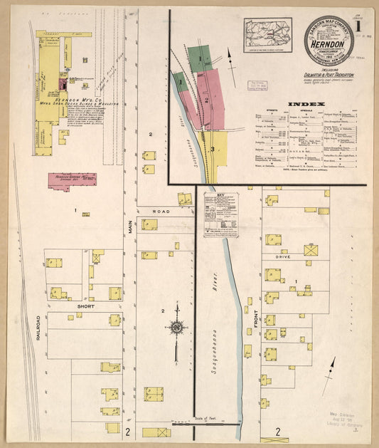 Sanborn Fire Insurance Map from Herndon, Northumberland County, Pennsylvania (1913), Sheet #0001 - Historic Sanborn Fire Insurance Map Print, vintage old map wall art, antique decor, genealogy gift, Pennsylvania Pennsylvania map