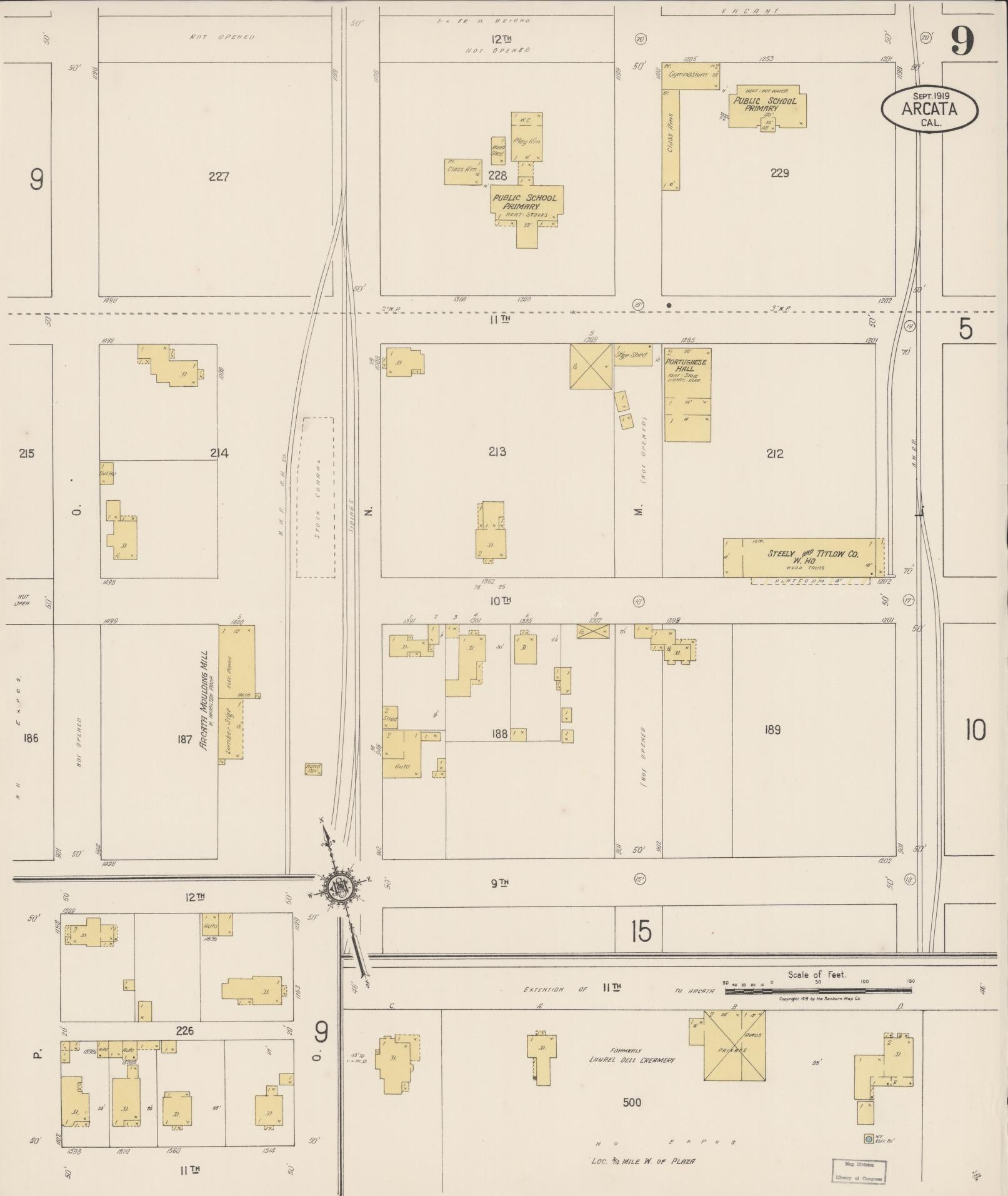 Sanborn Fire Insurance Map from Arcata, Humboldt County, California (1919), Sheet #0009 - Historic Sanborn Fire Insurance Map Print, vintage old map wall art, antique decor, genealogy gift, California California map