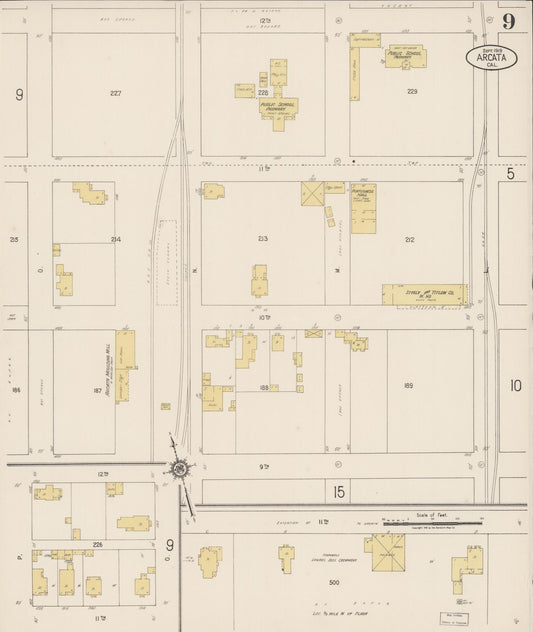 Sanborn Fire Insurance Map from Arcata, Humboldt County, California (1919), Sheet #0009 - Historic Sanborn Fire Insurance Map Print, vintage old map wall art, antique decor, genealogy gift, California California map