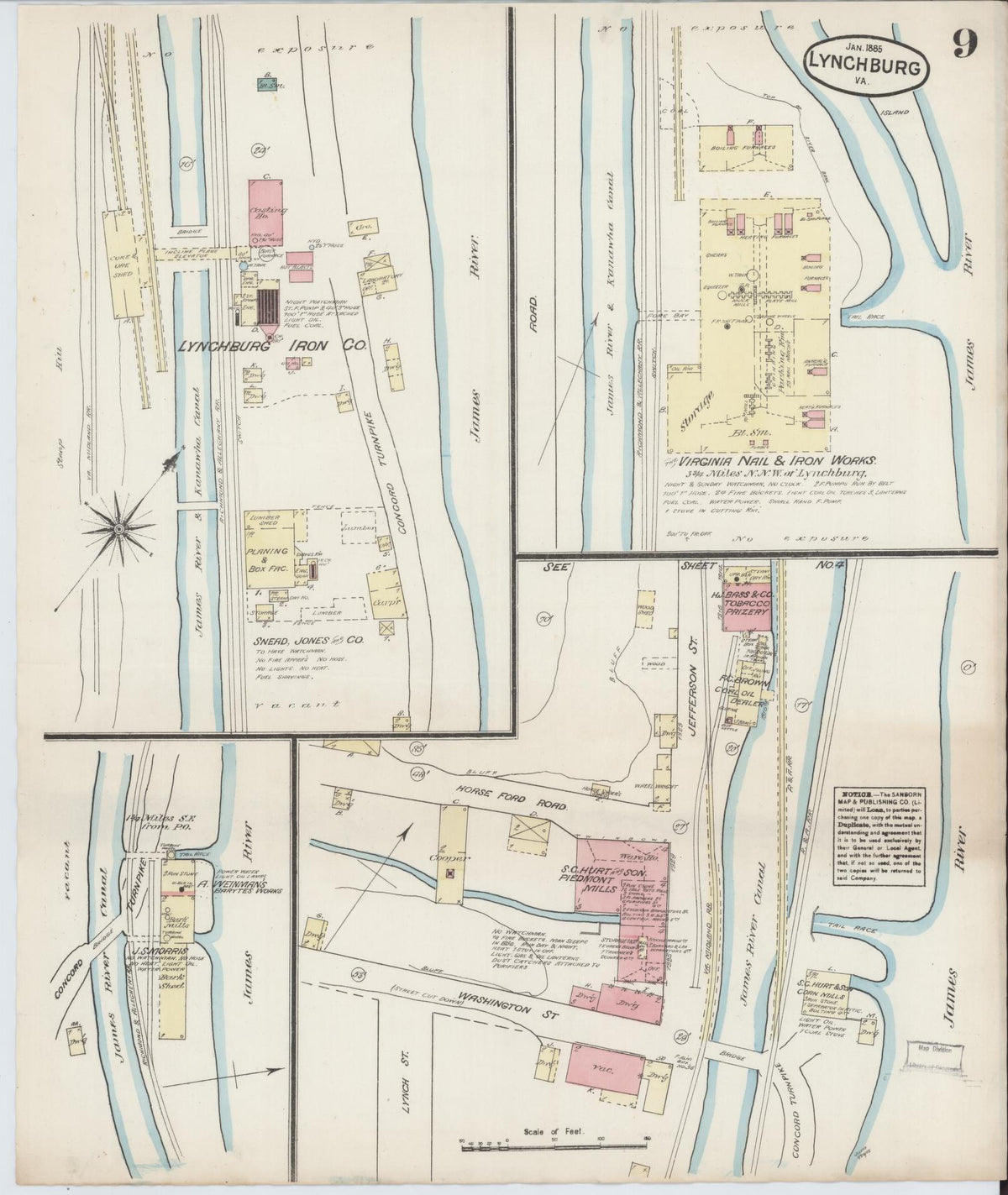 Sanborn Fire Insurance Map from Lynchburg, Independent Cities, Virginia (1885), Sheet #0009 - Complete Map Set gallery image, historic Sanborn map, vintage wall art, Virginia Virginia