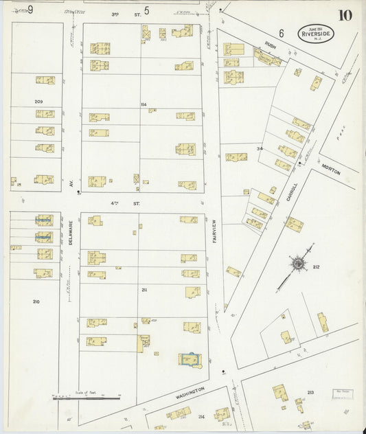 Sanborn Fire Insurance Map from Riverside, Burlington County, New Jersey (1911), Sheet #0010 - Historic Sanborn Fire Insurance Map Print, vintage old map wall art, antique decor, genealogy gift, New Jersey New Jersey map