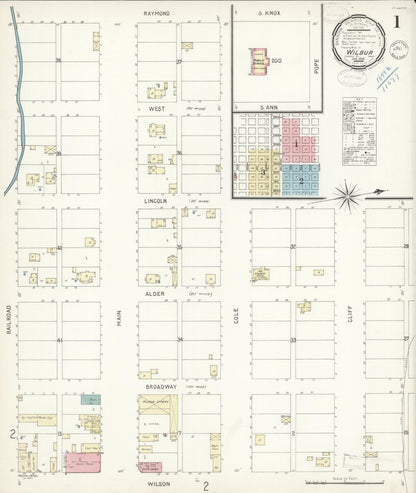 Sanborn Fire Insurance Map from Wilbur, Lincoln County, Washington (1899), Sheet #0001 - Complete Map Set gallery image, historic Sanborn map, vintage wall art, Washington Washington