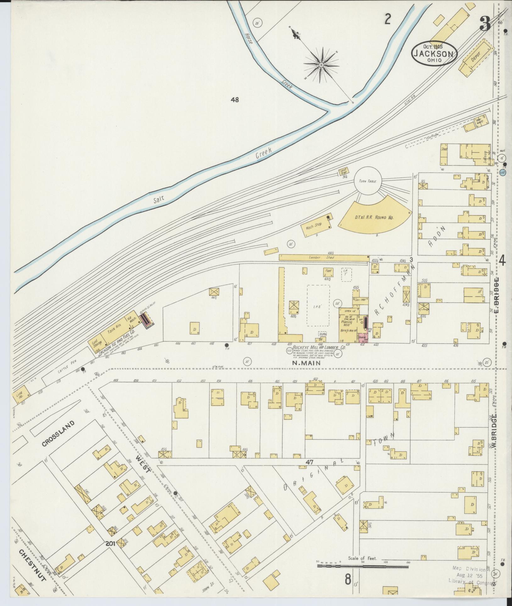 Sanborn Fire Insurance Map from Jackson, Jackson County, Ohio (1905), Sheet #0003 - Historic Sanborn Fire Insurance Map Print, vintage old map wall art, antique decor, genealogy gift, Ohio Ohio map