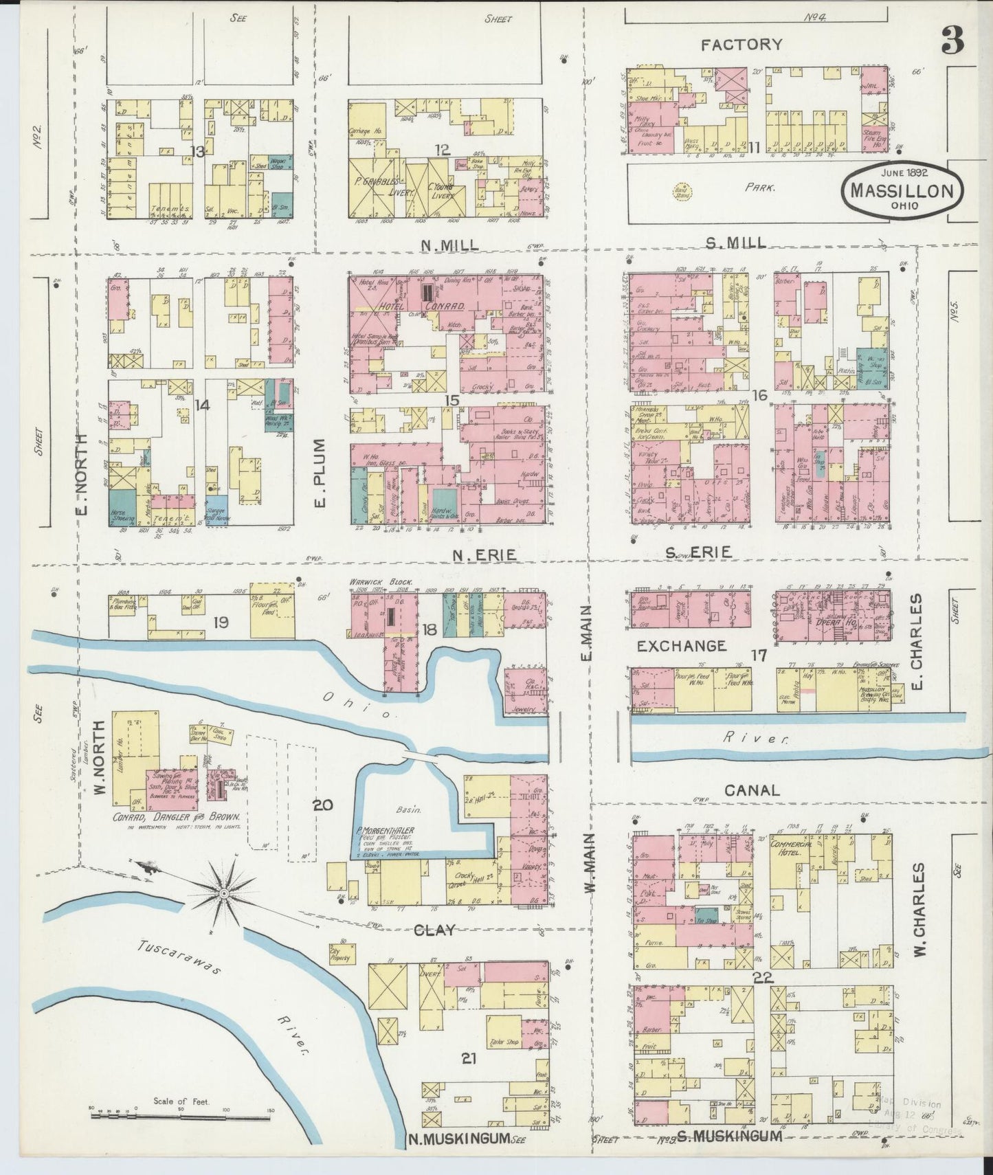 Sanborn Fire Insurance Map from Massillon, Stark County, Ohio (1892), Sheet #0003 - Historic Sanborn Fire Insurance Map Print, vintage old map wall art, antique decor, genealogy gift, Ohio Ohio map