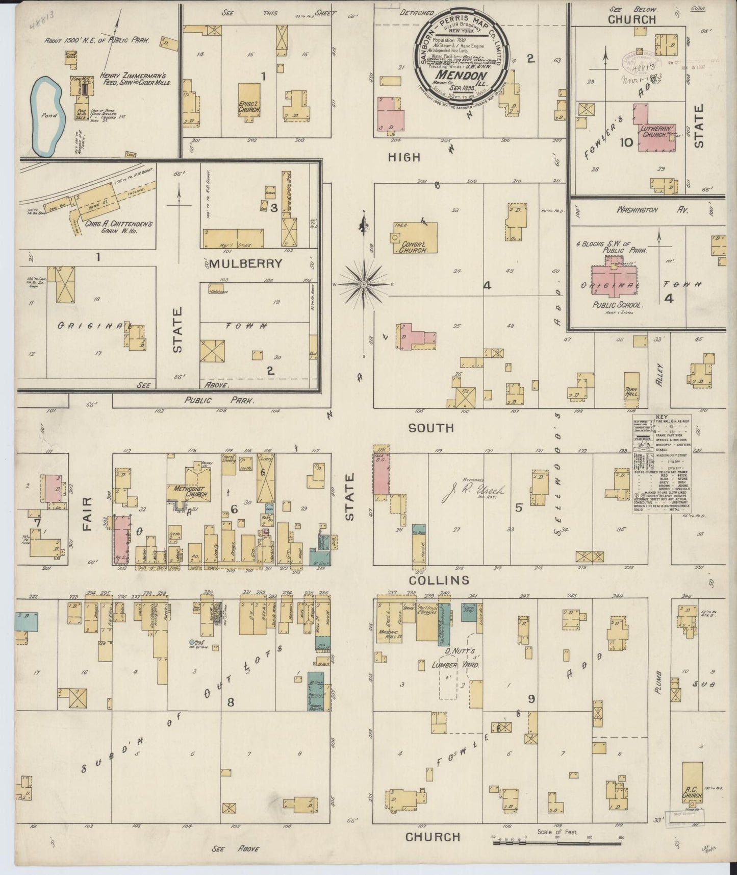 Sanborn Fire Insurance Map from Mendon, Adams County, Illinois (1893), Sheet #0001 - Historic Sanborn Fire Insurance Map Print, vintage old map wall art, antique decor, genealogy gift, Illinois Illinois map
