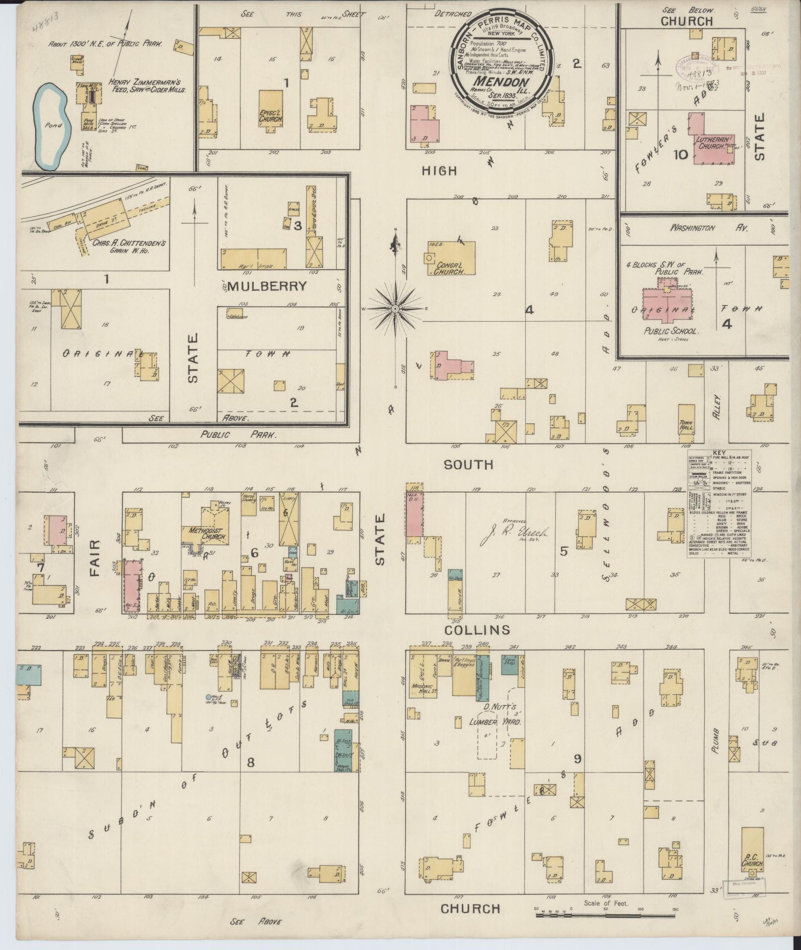 Sanborn Fire Insurance Map from Mendon, Adams County, Illinois (1893), Sheet #0001 - Historic Sanborn Fire Insurance Map Print, vintage old map wall art, antique decor, genealogy gift, Illinois Illinois map