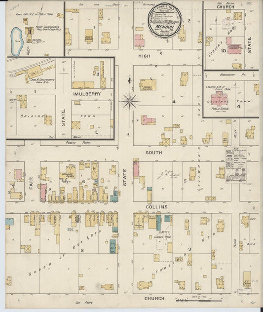 Sanborn Fire Insurance Map from Mendon, Adams County, Illinois (1893), Sheet #0001 - Historic Sanborn Fire Insurance Map Print, vintage old map wall art, antique decor, genealogy gift, Illinois Illinois map
