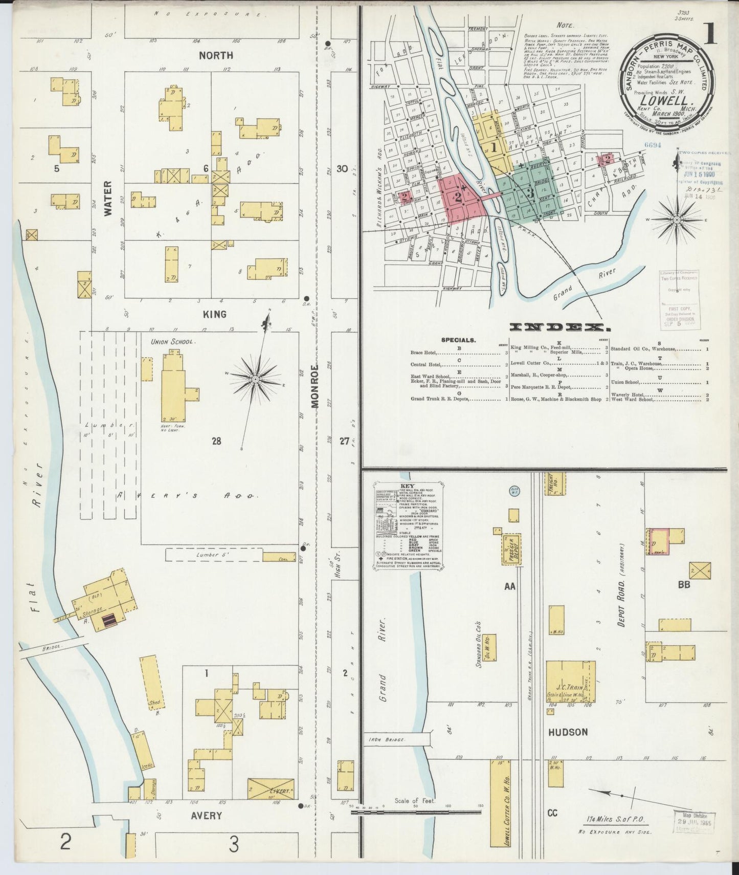 Sanborn Fire Insurance Map from Lowell, Kent County, Michigan (1900), Sheet #0001 - Historic Sanborn Fire Insurance Map Print, vintage old map wall art, antique decor, genealogy gift, Michigan Michigan map