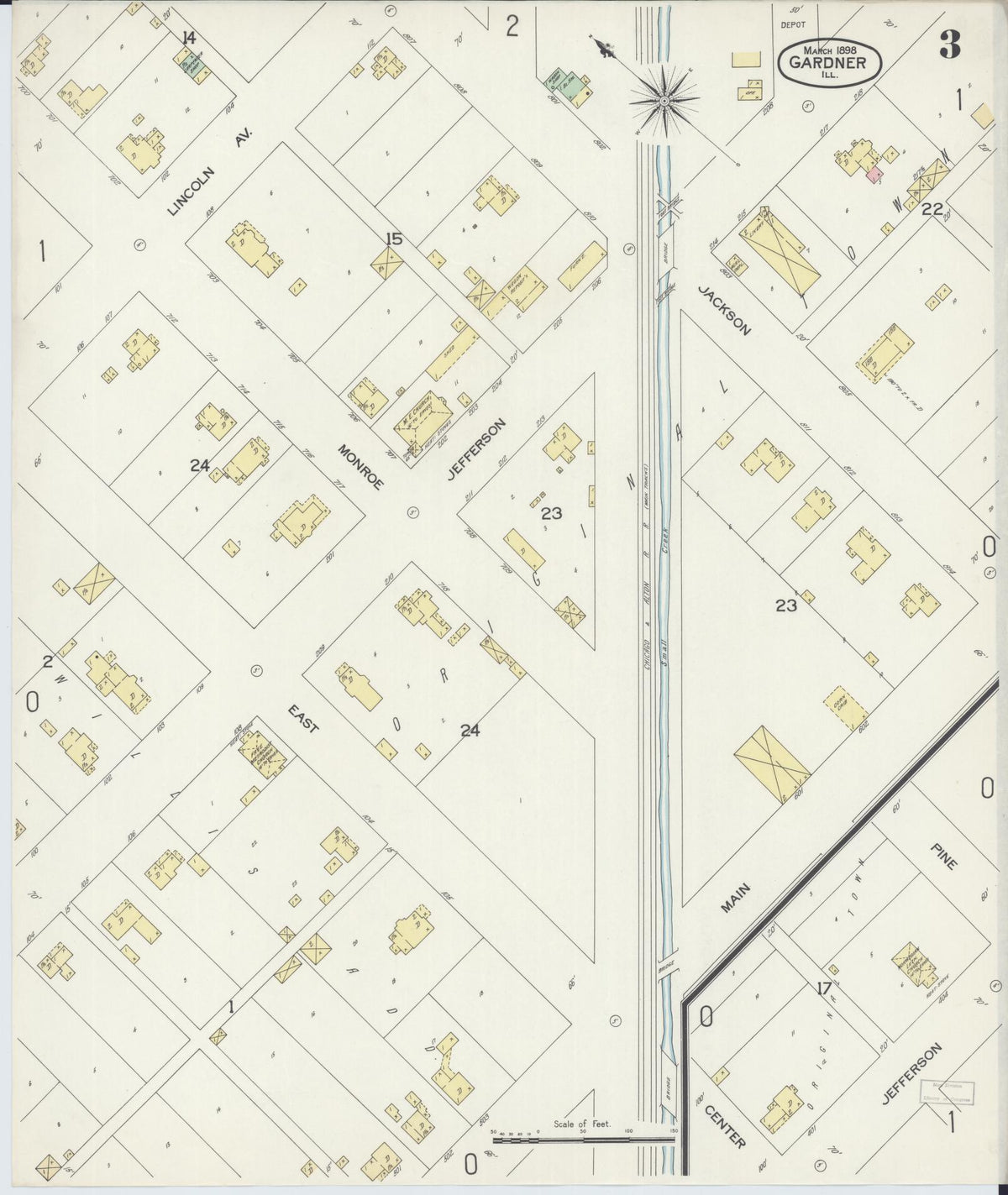 Sanborn Fire Insurance Map from Gardner, Grundy County, Illinois (1898), Sheet #0003 - Historic Sanborn Fire Insurance Map Print, vintage old map wall art, antique decor, genealogy gift, Illinois Illinois map