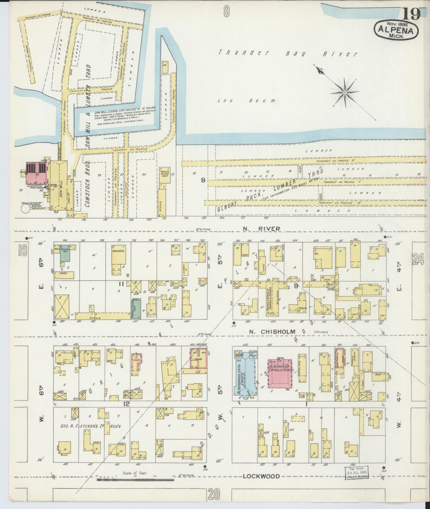 Sanborn Fire Insurance Map from Alpena, Alpena County, Michigan (1895), Sheet #0019 - Historic Sanborn Fire Insurance Map Print, vintage old map wall art, antique decor, genealogy gift, Michigan Michigan map