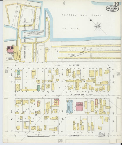 Sanborn Fire Insurance Map from Alpena, Alpena County, Michigan (1895), Sheet #0019 - Historic Sanborn Fire Insurance Map Print, vintage old map wall art, antique decor, genealogy gift, Michigan Michigan map