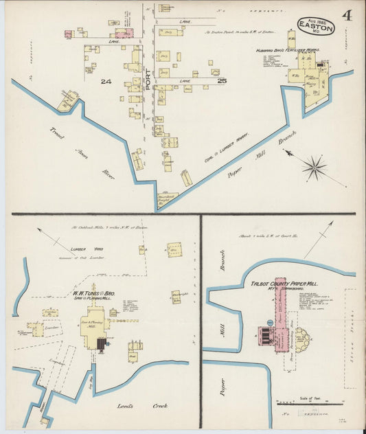Talbot, Maryland - 1885 - Sanborn Fire Insurance Map, Sheet #0004 - Historic Sanborn Fire Insurance Map Print, Talbot Maryland 1885 0004 vintage old map wall art