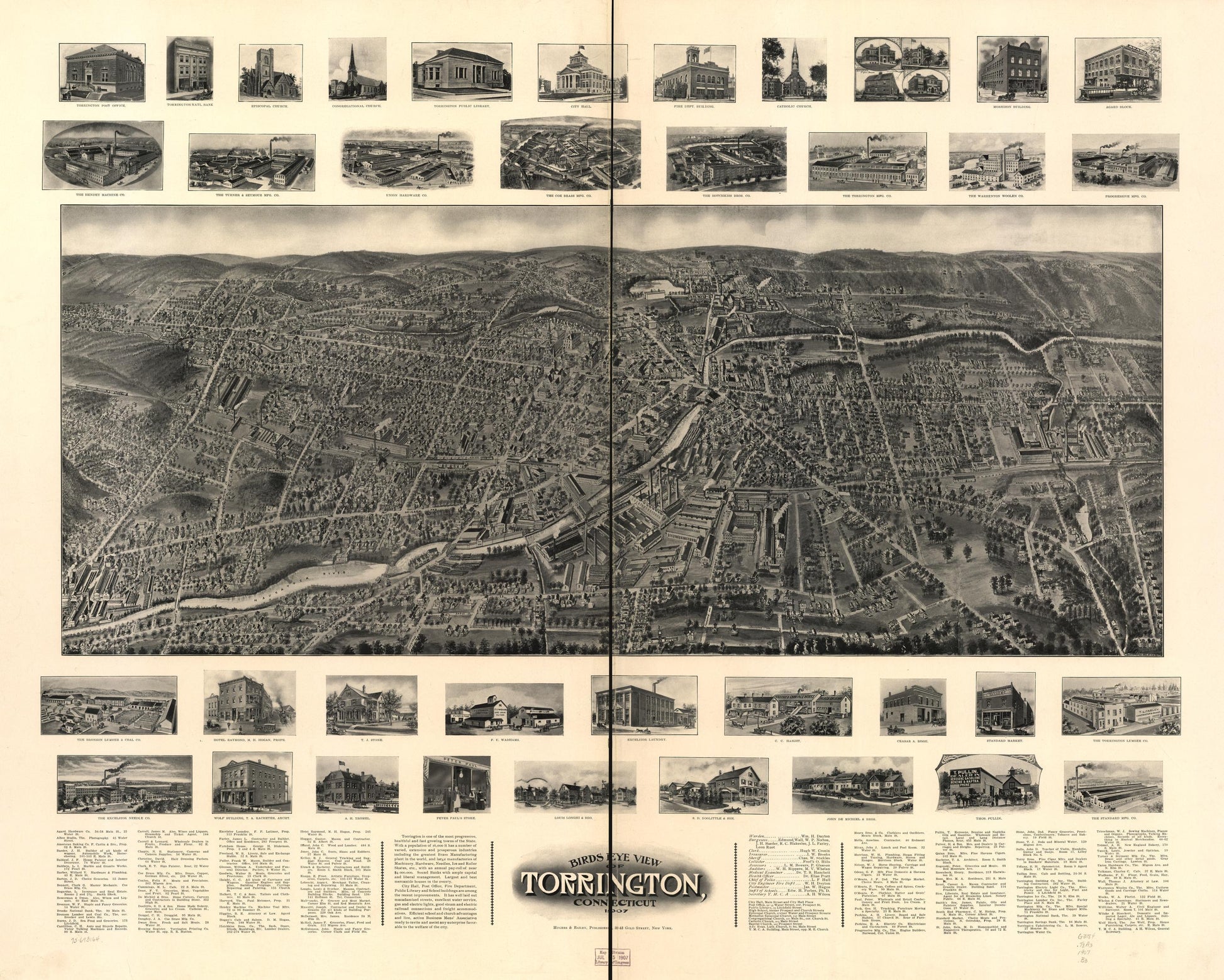 Bird's eye view of Torrington, Connecticut 1907. (1907) – Historic Bird’s-Eye View Panorama Print