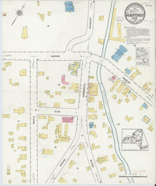Sanborn Fire Insurance Map from Gilbertsville, Otsego County, New York (1916), Sheet #0001 - Historic Sanborn Fire Insurance Map Print, vintage old map wall art, antique decor, genealogy gift, New York New York map