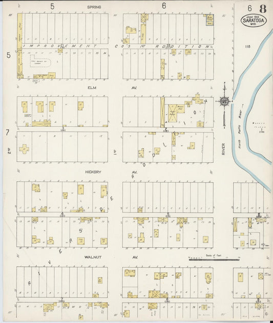 Sanborn Fire Insurance Map from Saratoga, Carbon County, Wyoming (1912), Sheet #0008 - Historic Sanborn Fire Insurance Map Print, vintage old map wall art, antique decor, genealogy gift, Wyoming Wyoming map