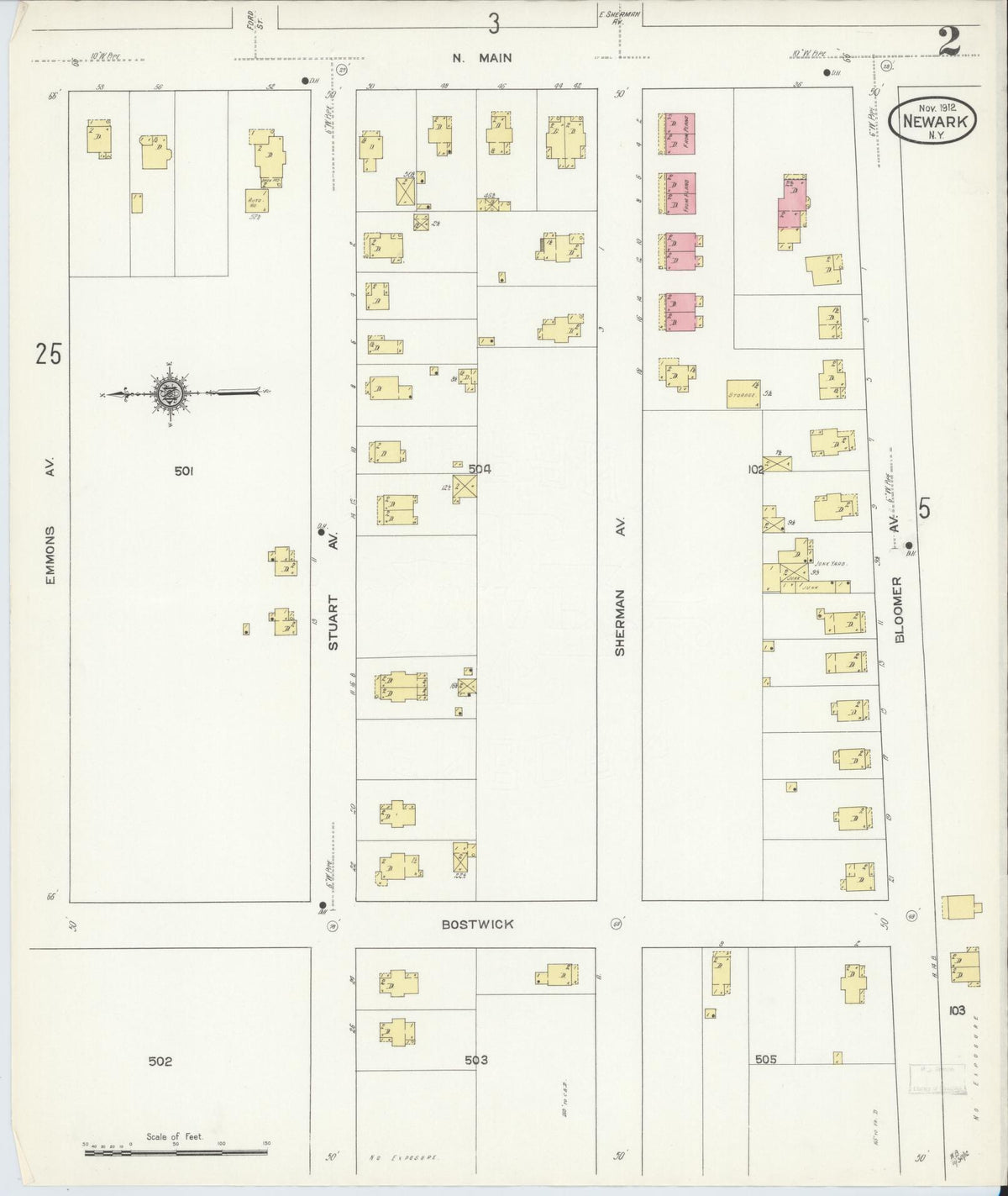 Sanborn Fire Insurance Map from Newark, Wayne County, New York (1912), Sheet #0002 - Historic Sanborn Fire Insurance Map Print, vintage old map wall art, antique decor, genealogy gift, New York New York map