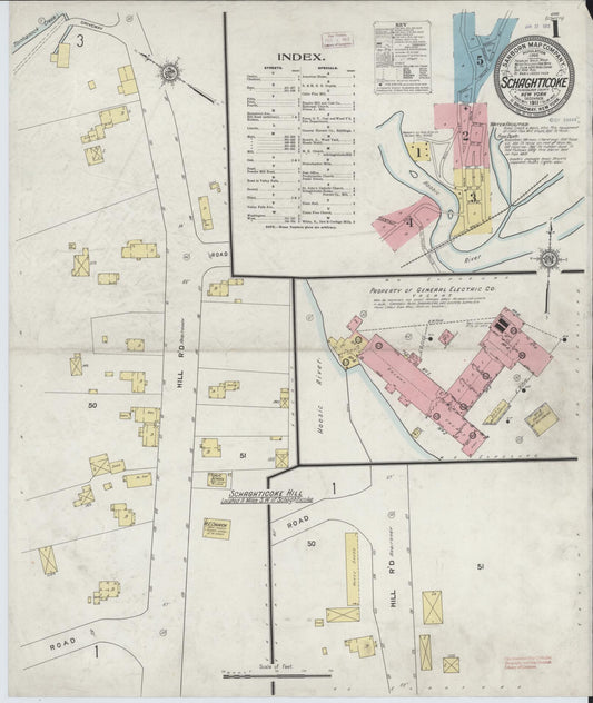 Sanborn Fire Insurance Map from Schaghticoke, Rensselaer County, New York (1911), Sheet #0001 - Historic Sanborn Fire Insurance Map Print, vintage old map wall art, antique decor, genealogy gift, New York New York map