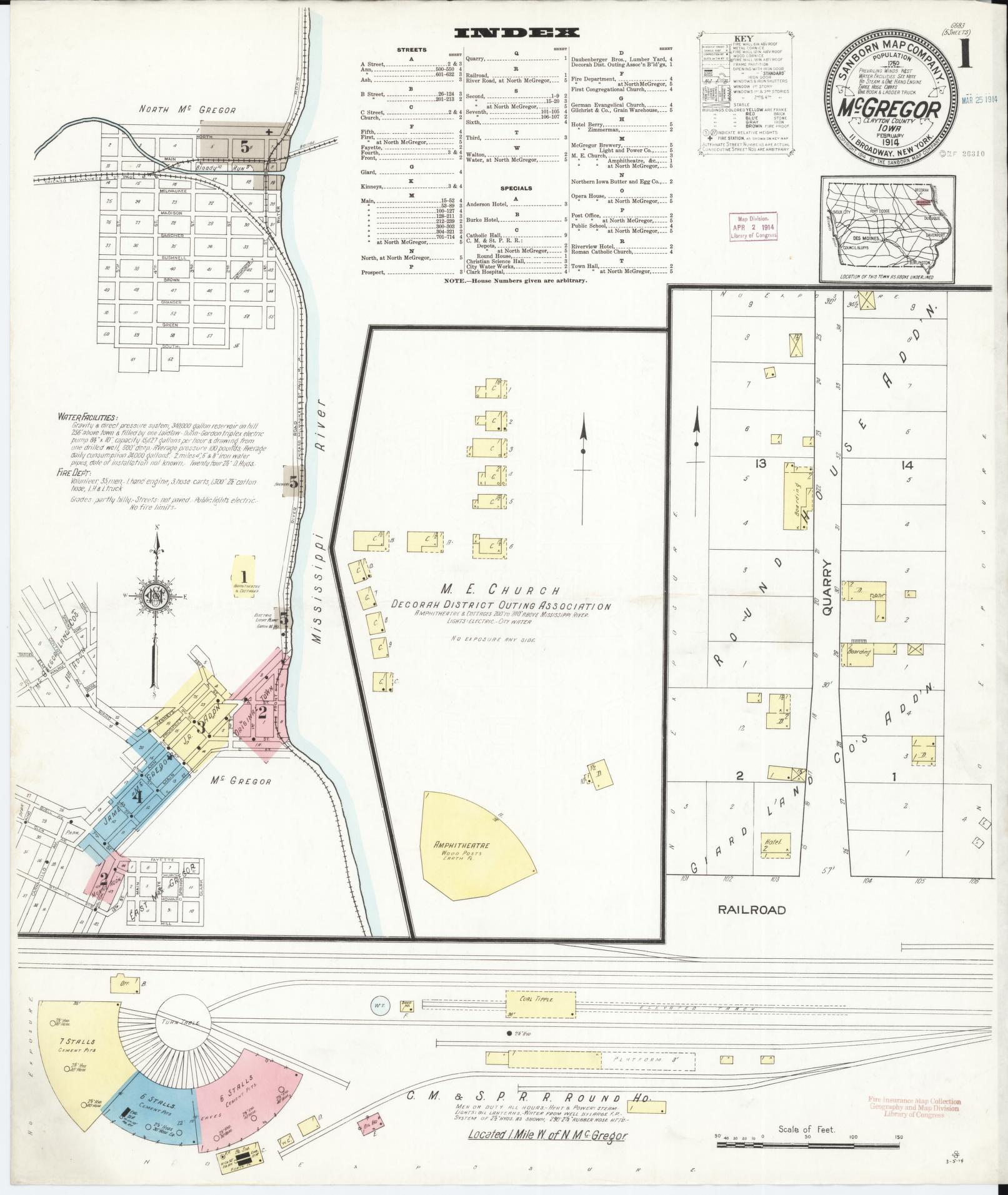Sanborn Fire Insurance Map from McGregor, Clayton County, Iowa (1914), Sheet #0001 - Historic Sanborn Fire Insurance Map Print