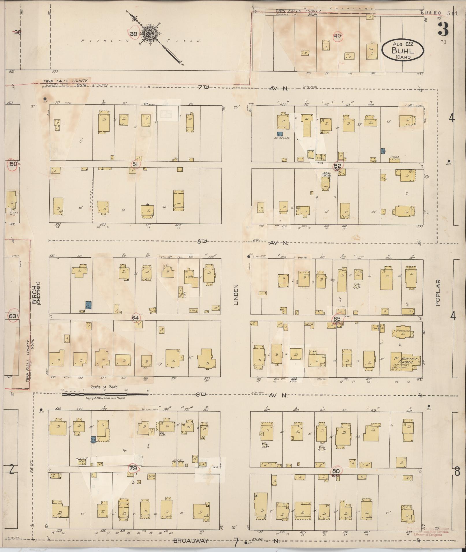 Sanborn Fire Insurance Map from Buhl, Twin Falls County, Idaho (1940), Sheet #0003 - Complete Map Set gallery image, historic Sanborn map, vintage wall art, Falls Idaho