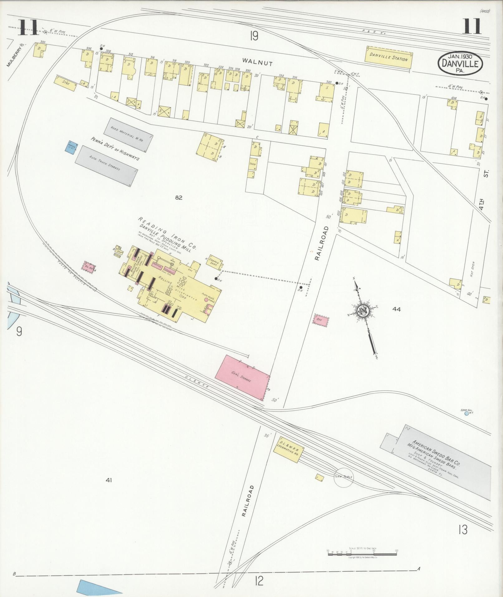 Sanborn Fire Insurance Map from Danville, Montour County, Pennsylvania (1930), Sheet #0011 - Historic Sanborn Fire Insurance Map Print, vintage old map wall art, antique decor, genealogy gift, Pennsylvania Pennsylvania map