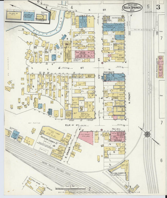 Sanborn Fire Insurance Map from Rock Springs, Sweetwater County, Wyoming (1920), Sheet #0003 - Historic Sanborn Fire Insurance Map Print, vintage old map wall art, antique decor, genealogy gift, Wyoming Wyoming map