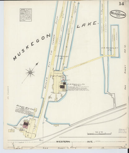 Sanborn Fire Insurance Map from Muskegon, Muskegon County, Michigan (1883), Sheet #0014 - Complete Map Set gallery image, historic Sanborn map, vintage wall art, Michigan Michigan
