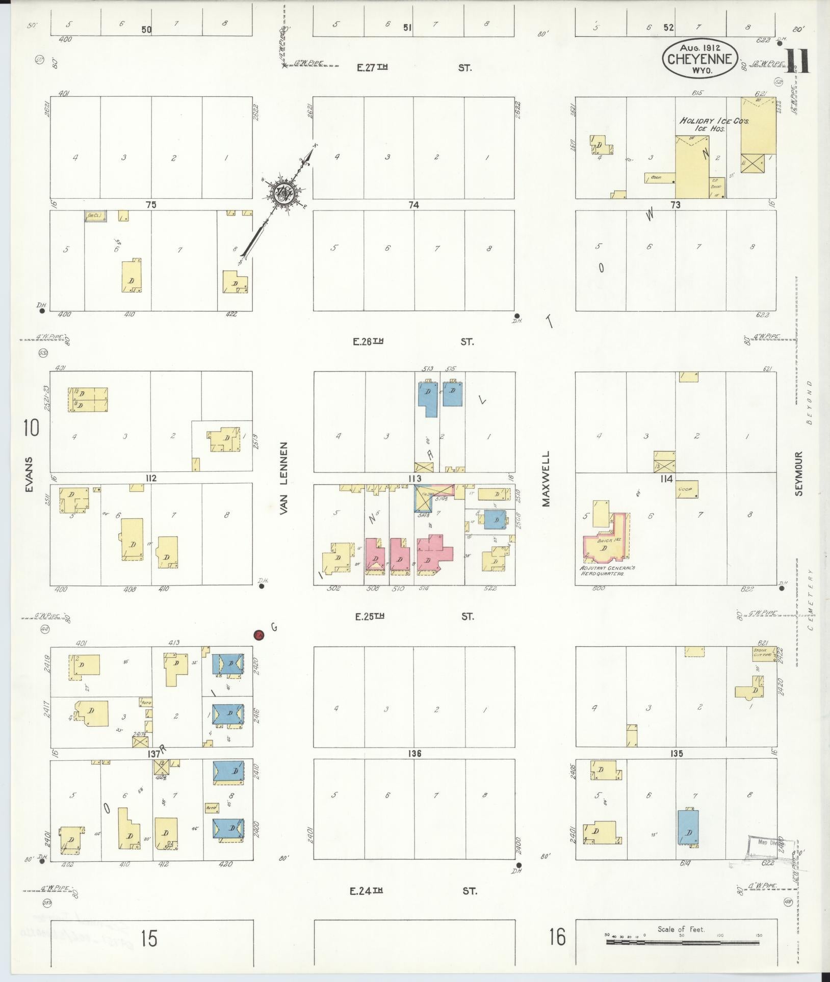 Sanborn Fire Insurance Map from Cheyenne, Laramie County, Wyoming (1912), Sheet #0011 - Complete Map Set gallery image, historic Sanborn map, vintage wall art, Wyoming Wyoming