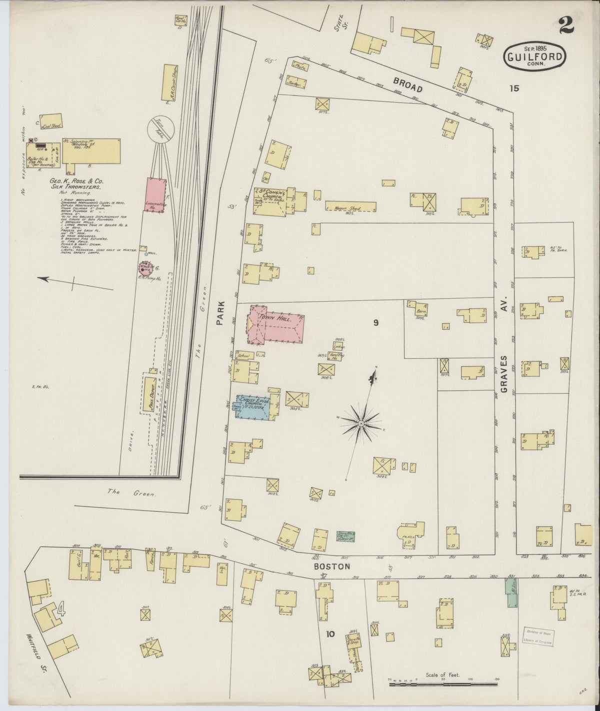 Sanborn Fire Insurance Map from Guilford, New Haven County, Connecticut (1895), Sheet #0002 - Historic Sanborn Fire Insurance Map Print, vintage old map wall art, antique decor, genealogy gift, Connecticut Connecticut map