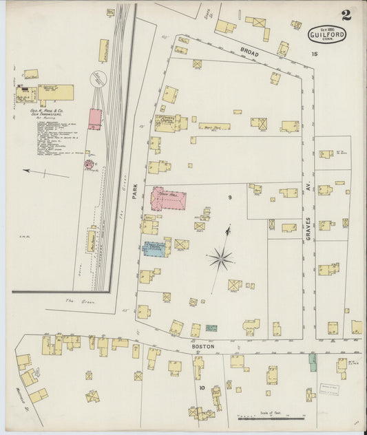 Sanborn Fire Insurance Map from Guilford, New Haven County, Connecticut (1895), Sheet #0002 - Historic Sanborn Fire Insurance Map Print, vintage old map wall art, antique decor, genealogy gift, Connecticut Connecticut map