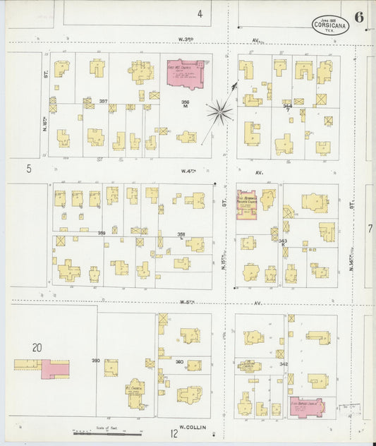 Sanborn Fire Insurance Map from Corsicana, Navarro County, Texas (1905), Sheet #0006 - Historic Sanborn Fire Insurance Map Print, vintage old map wall art, antique decor, genealogy gift, Texas Texas map