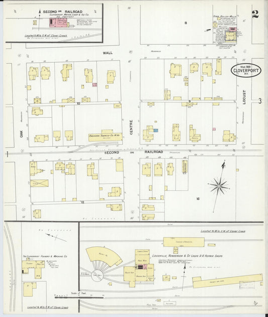 Sanborn Fire Insurance Map from Cloverport, Breckinridge County, Kentucky (1909), Sheet #0002 - Historic Sanborn Fire Insurance Map Print, vintage old map wall art, antique decor, genealogy gift, Kentucky Kentucky map
