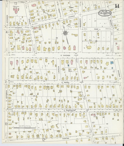 Sanborn Fire Insurance Map from Coldwater, Branch County, Michigan (1914), Sheet #0014 - Historic Sanborn Fire Insurance Map Print, vintage old map wall art, antique decor, genealogy gift, Michigan Michigan map