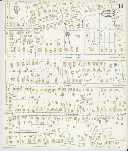 Sanborn Fire Insurance Map from Coldwater, Branch County, Michigan (1914), Sheet #0014 - Historic Sanborn Fire Insurance Map Print, vintage old map wall art, antique decor, genealogy gift, Michigan Michigan map