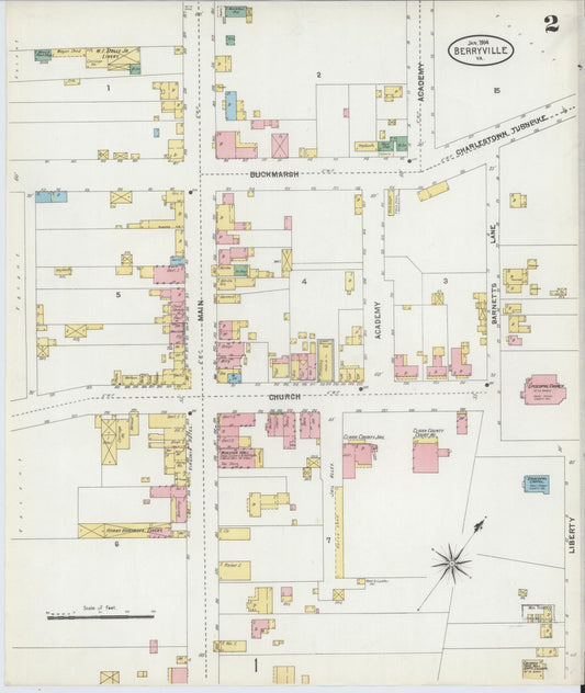 Sanborn Fire Insurance Map from Berryville, Clark County, Virginia (1904), Sheet #0002 - Historic Sanborn Fire Insurance Map Print, vintage old map wall art, antique decor, genealogy gift, Virginia Virginia map