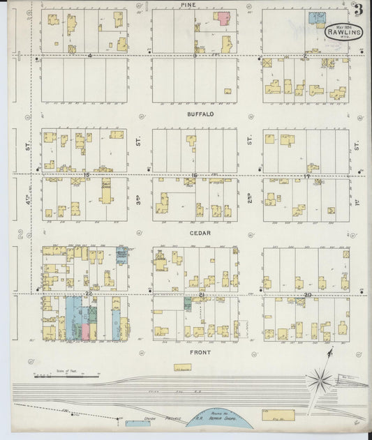 Sanborn Fire Insurance Map from Rawlins, Carbon County, Wyoming (1894), Sheet #0003 - Historic Sanborn Fire Insurance Map Print, vintage old map wall art, antique decor, genealogy gift, Wyoming Wyoming map