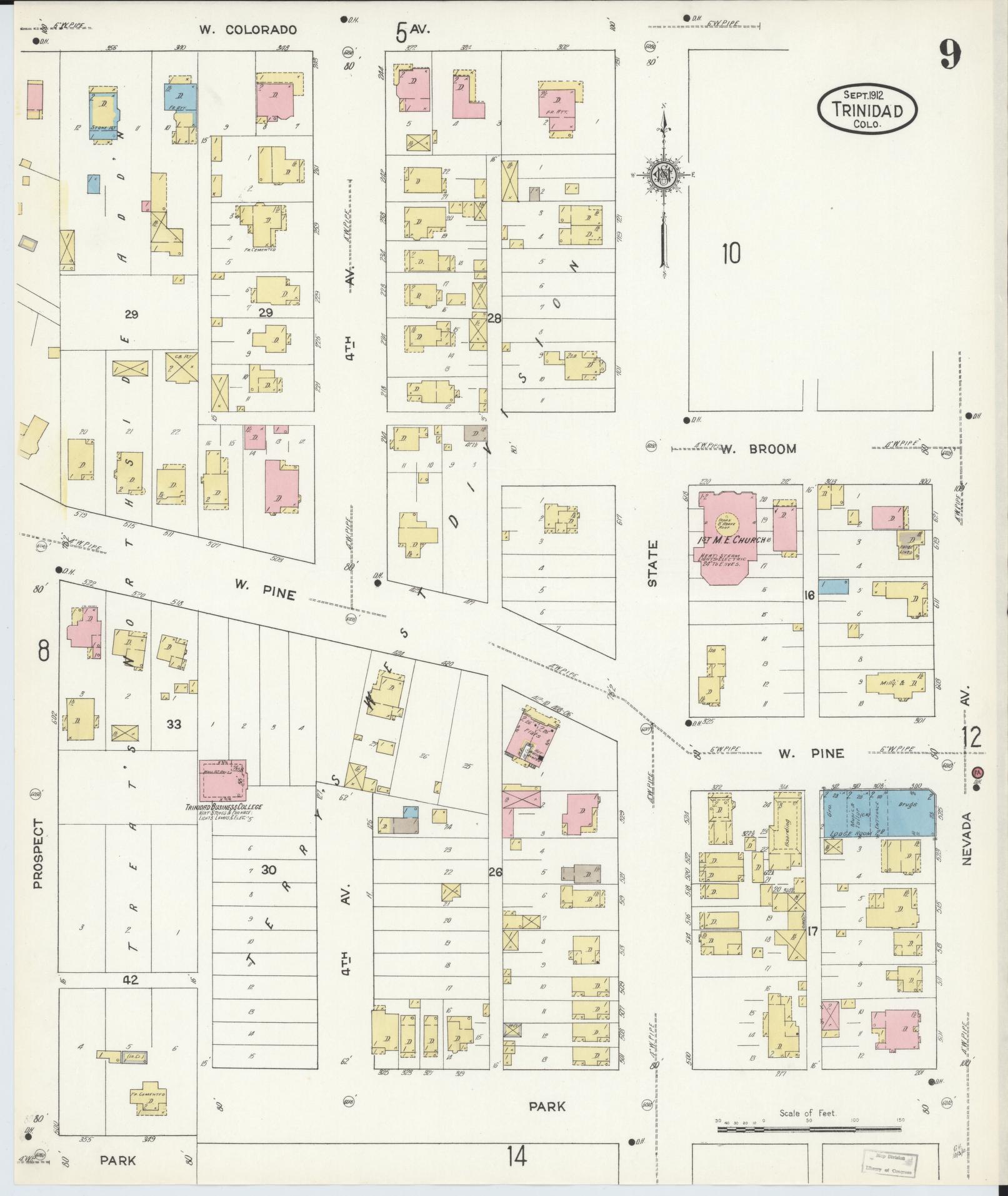 Sanborn Fire Insurance Map from Trinidad, Las Animas County, Colorado (1912), Sheet #0009 - Historic Sanborn Fire Insurance Map Print, vintage old map wall art, antique decor, genealogy gift, Colorado Colorado map
